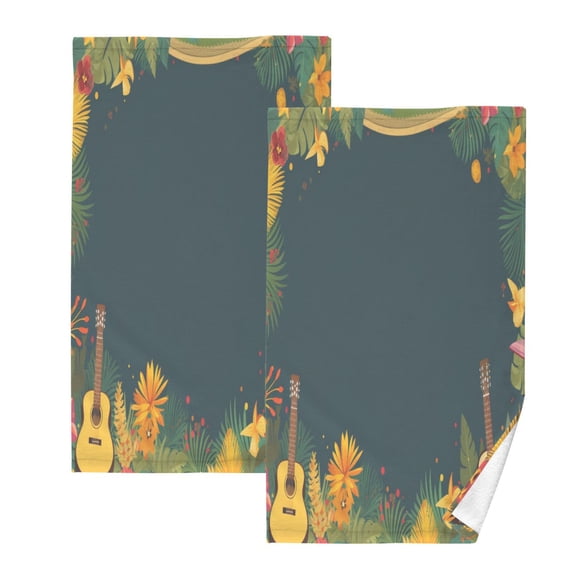 joogoo 2 PCs Hand Towels Sets Guitar with Flower Cotton Face Towel Bathroom Decorative