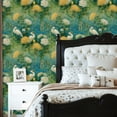 thumbnail image 5 of Boho Peel and Stick Wallpaper White Cranes Golden Chrysanthemums Teal Garden Wall Mural 23.6in x 9.8ft Self Adhesive Removable Wall Paper Renter Friendly Wallpaper for Bedroom Kitchen Farm, 5 of 8