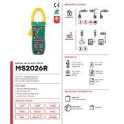 MASTECH MS2026R Current Pliers Voltage Circuit Tester Pincers Multimeter AutoRange Digital AC 1000A Current Clamp Meter True RMS Multimeter Frequency Capacitance Tester(MS2026R)