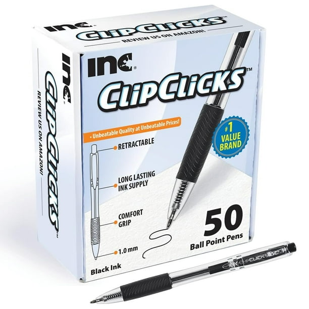 Bolígrafos ClipClicks, retráctiles, 1 mm, paquete de 50 unidades