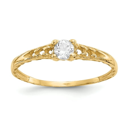 14kt Yellow Gold 3mm White Topaz Birthstone Baby Band Ring Size 3.00 April Fine Jewelry Ideal Gifts For Women Gift Set From Heart