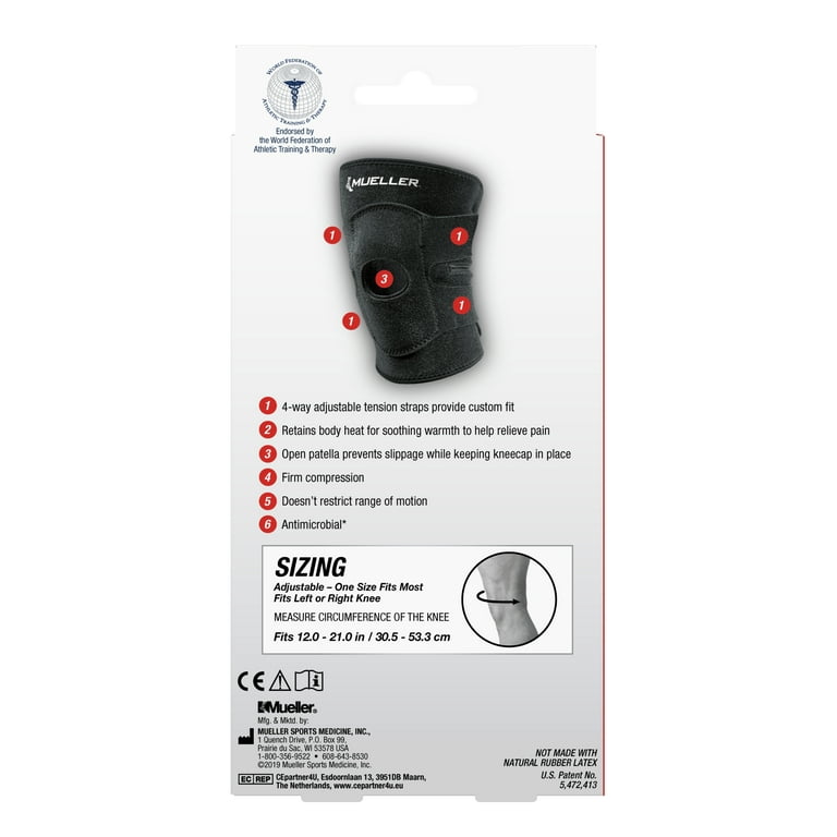 Mueller Adjustable Knee Brace Support, Black, One Size Fits Most
