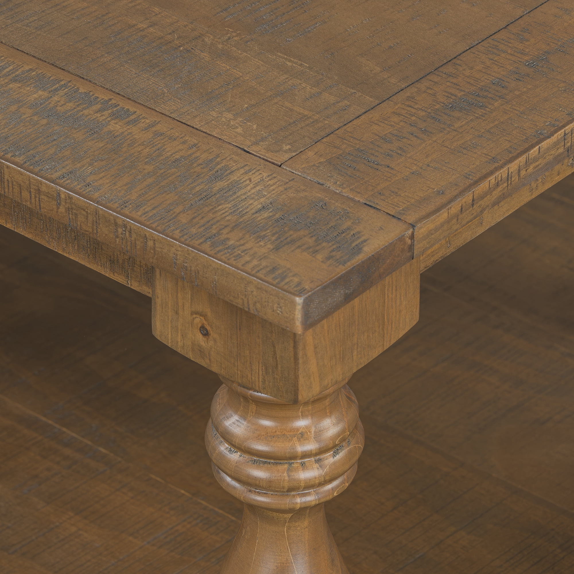 Euroco Vintage Coffee Table with Vase Column Legs, Pine Veneer Top and Solid Rubberwood Frame – Retro Living Room Center Table, Easy Assembly