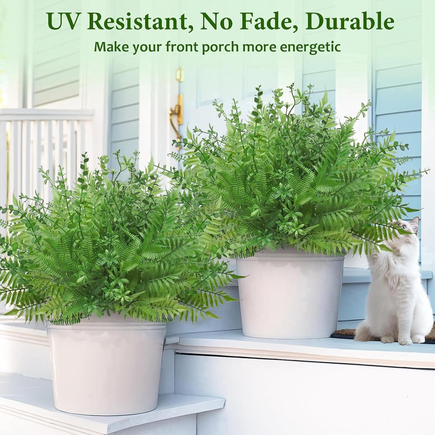 Mixed Eucalyptus Leaves Stems 12PCS, Artificial Plants Boston Fern Fake Branches Faux Shrub Bushes Greenery UV Resistant Plant for Vase Wedding Floral Outdoor Indoor Decor