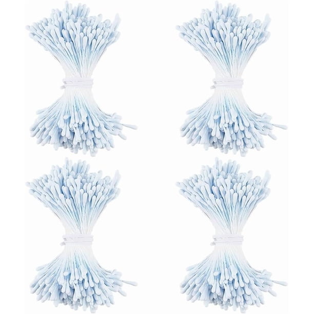 1600 estambres florales de doble cabeza, estambres de flores perlados, hechos a mano, pistilo azul cielo claro, flores artificiales, polen floral perlado.