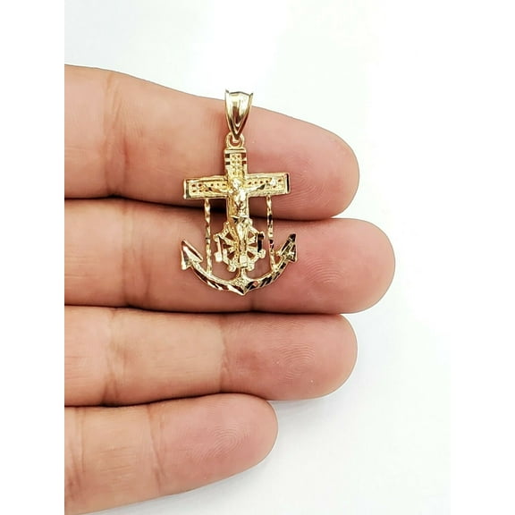 New 10k solid yellow Gold Jesus anchor and wheel Pendant charm fine jewelry 2.2g