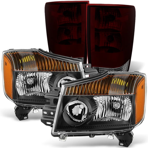 AKKON - For 2004-2015 Nissan Titan Black Headlights Red Smoked Tail Brake Light Lamp Combo Pair Left Right