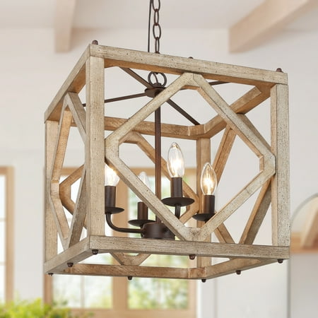 

LNC Rustic&Farmhouse 4-Light Chandelier Bronze&Distressed Wood Kitchen Island Light