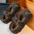 thumbnail image 3 of Kids Girl's Slip On Plush Mary Jane Shoes Fleece Lined Non Slip Loafers Toddler Cute Bowknot Princess Dress Shoes Brown Size 9 Toddler, 3 of 7