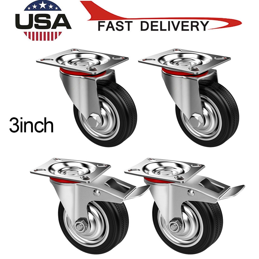 USED 4 Pack Houseables Caster Wheels Casters 3 Inch Rubber Heavy Duty Stem 