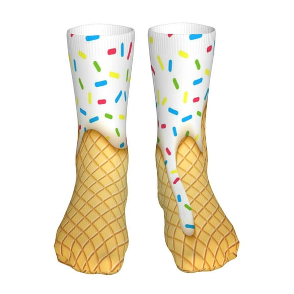 Gaeub White Ice Cream Print Sports Socks,No Heel Casual Mid-Tube Socks,Crew Socks for Women and Man For Trouser, Dress, Business