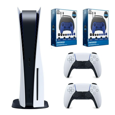 Sony Playstation 5 Disc Edition Console with Extra White Controller and 2x Pro Gamer Starter Pack 11-Piece Accessory Kit Bundle