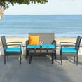 thumbnail image 3 of Patiojoy 4-Piece Patio Rattan Sectional Conversation Furniture Cushioned Loveseat Sofa Set Turquoise, 3 of 7