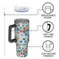 thumbnail image 4 of 40oz Pioneer Flower Floral Print Pattern Insulated Tumbler with Handle, BPA-Free Leak Proof Lid and Straws, Double Wall Vacuum, Hot 12h/Cold 34h, 4 of 6