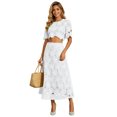 thumbnail image 2 of RFQWOVSR Women's Solid Color Embroidered Short Sleeve Crop Top Maxi Skirt 2 Piece Set French Style Casual Summer Dress Outfit S, 2 of 5