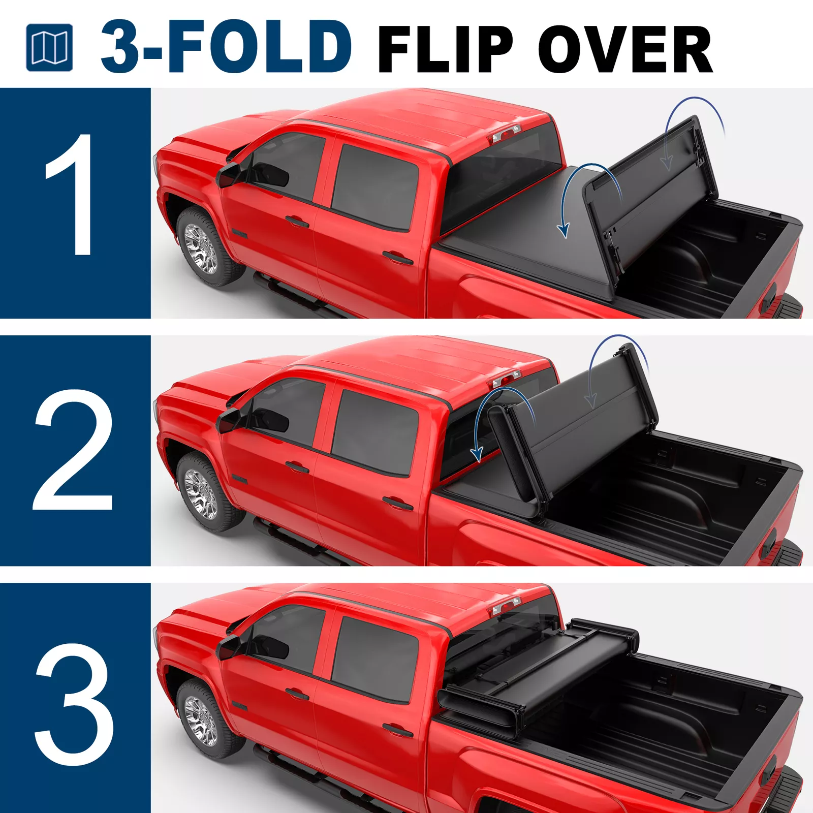 MOSTPLUS 5.8FT 3-Fold Soft Bed Tonneau Cover for 2019-2026 Silverado Sierra 1500 Truck