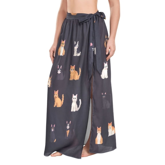 FORMRS Womens Beach Sarong Semi-Sheer Bikini Wrap Skirt Swimsuit Cover-ups, Pixel Cat