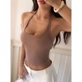 thumbnail image 4 of Workout Tops for Women Basic Tank Summer Camisole V Neck Slim Fit Ribbed Sleeveless Brown S, 4 of 7