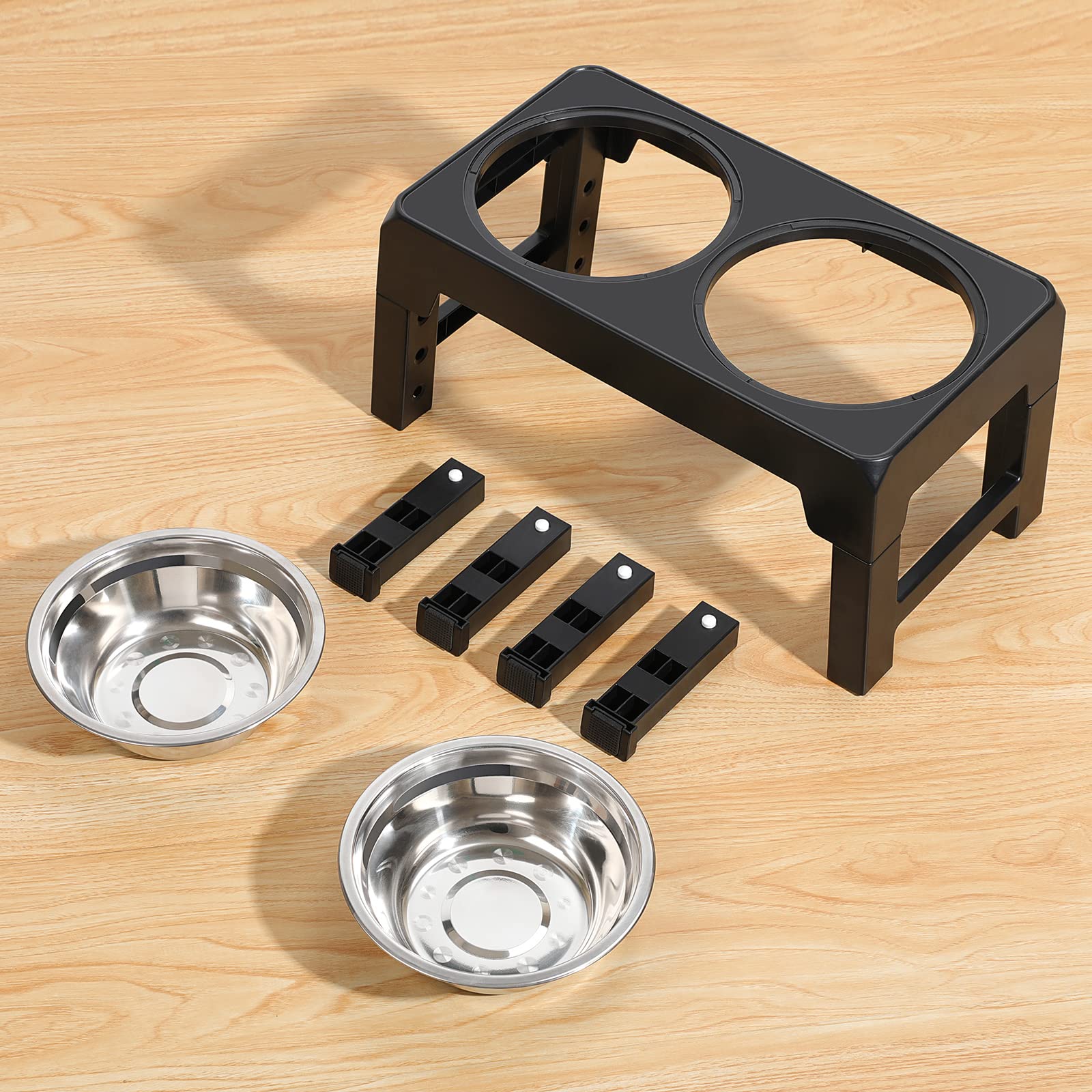 Elevated Dog Bowls Adjustable Raised Dog Bowl Stand with Double Stainless Steel Dog Food Bowls Adjusts to 4 Heights 3.1”, 8.6”, 10.2”, 11.8”, for Small Medium Large Dogs and Pets