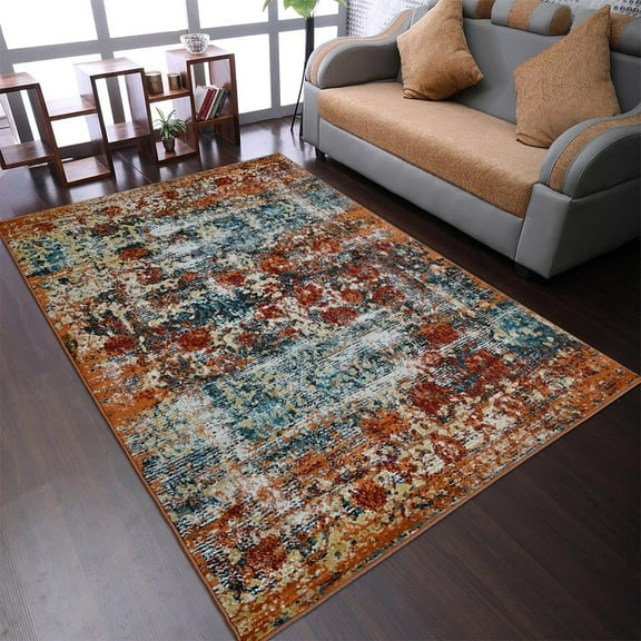 RUGSOTIC CARPETS MACHINE MADE HEATSET POLYPROPYLENE AREA RUGS - 8'x10', Rectangle, Caramel, Classic Oriental Traditional , High Pile Machine Made Area Rugs for Living Room, Bed Room (M00037)