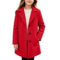 thumbnail image 5 of VEKDONE Girls Wool Blend Peacoat Single Breasted Lapel Mid Long Trench Coat with Pockets Kids Casual Warm Winter Overcoat Red,12-13Years, 5 of 9