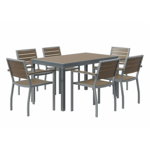 Eveleen 55 x 32in Dining Table Set- Mocha Top- 6 Chairs