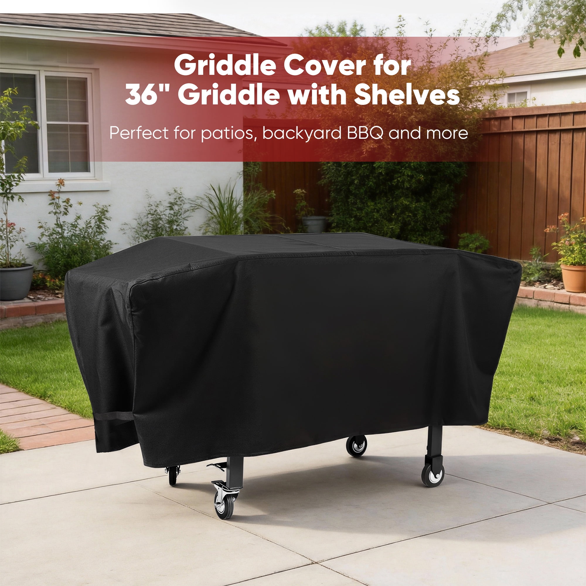 GARITIN 36 inch Griddle Cover, Waterproof Lightweight Polyester BBQ Grill Cover with Cinch Straps for 36" Griddles Cooking Station, 66" L x 22" W x 26" H, Black