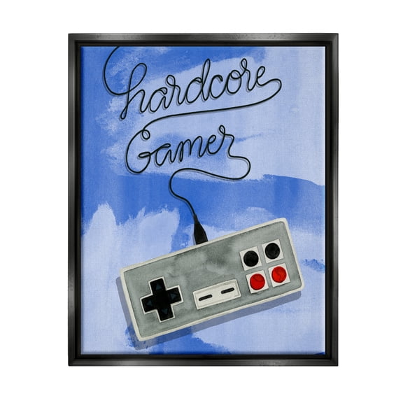 Stupell Industries Hardcore Gamer Blue Controller Art for Kids Painting Black Floater Framed Art Print Wall Art
