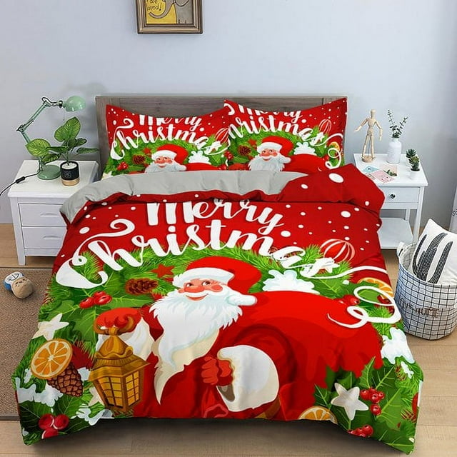Bedding 3 Set Christmas Duvet Cover, Microfiber 3D Bedding Set Zipper173*218cm