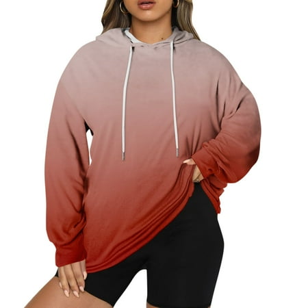Kagetolytai Sweaters for Women Women Plus Size Pullover Hoodie Gradient Print Long Sleeve Hooded Sweatshirt Hoodies for Women Red 5XL