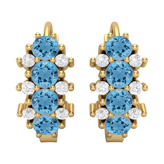 925 Sterling Silver Gold Vermeil 1.36 Ct Round Swiss Blue Topaz Huggie Hoop Women's Wedding Earrings