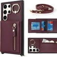 thumbnail image 2 of Samsung Galaxy S23 Ultra Case with Card Holder for Women, Galaxy S23 Ultra Phone Case Wallet with Strap Credit Card Slots Crossbody with Zipper Shockproof Case for S23Ultra- Red Wine, 2 of 18