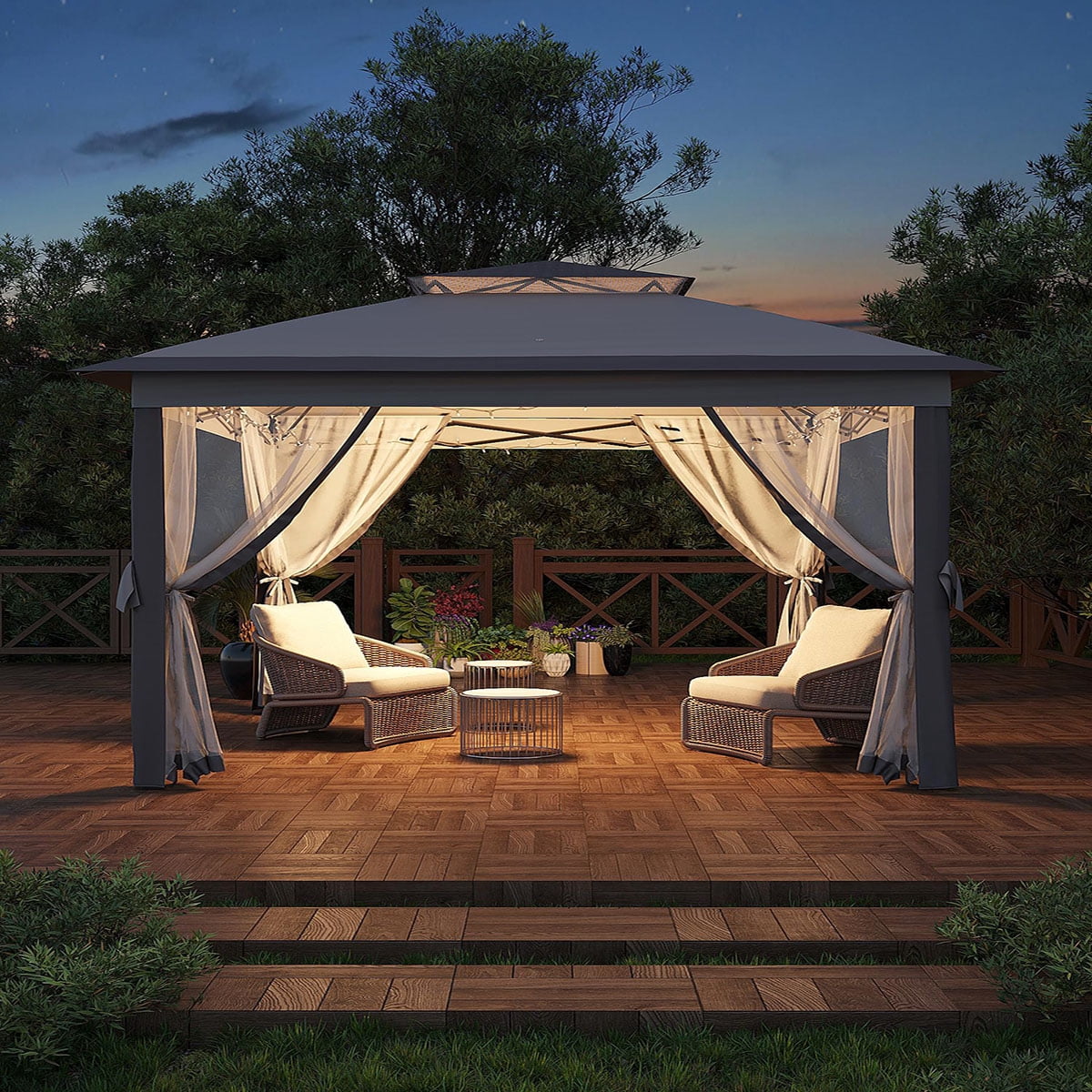 Ataucjin 11x11 FT Outdoor Gazebo, Heavy Duty Pavilion with Sturdy Metal Frame & Double Roofs, Patio Shelter with Mosquito Netting, Ideal for Backyard, Garden, Lawn, Deck