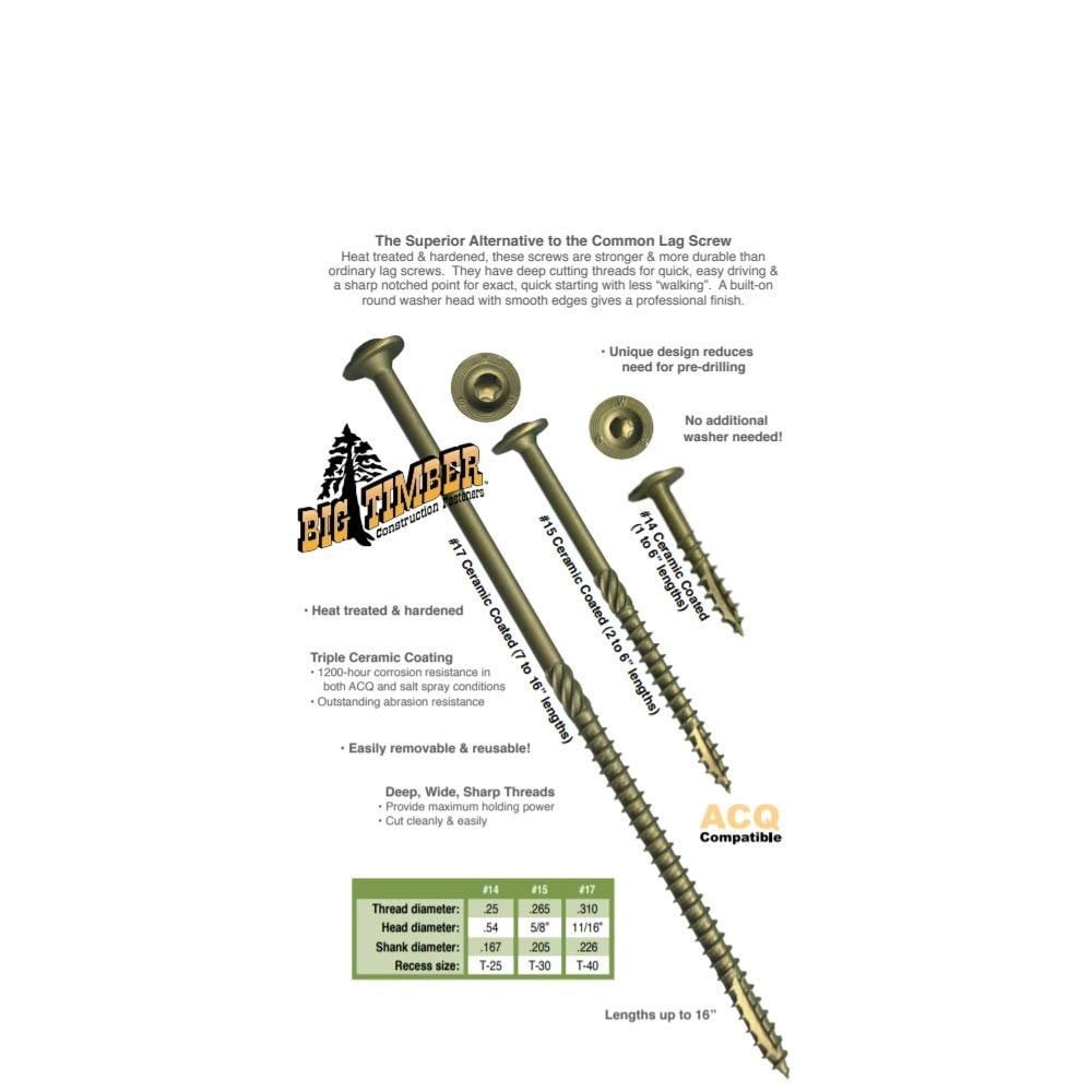 300 Count Big Timber CTX156 15 x 6" Bronze Lag Screw