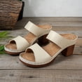 thumbnail image 5 of Women's Platform Heels Open Toe Wedge Sandals Summer Slides Solid Vintage Leather Comfy Casual Dress Pumps Shoes Beige Size 6.5, 5 of 7