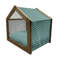 thumbnail image 2 of Abstract Pet House, Fractal Triangles Circular Shapes Retro Style Geometrical Tile, Outdoor & Indoor Portable Dog Kennel with Pillow and Cover, 5 Sizes, Blue Teal Pale Green, by Ambesonne, 2 of 5