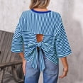thumbnail image 3 of Tops Y Blusas de Manga 3/4 de Mujer Tops de Verano de Manga 3/4 de Mujer Moda Casual Raya Cuello Redondo 3/4 de Manga Blusas Camisas Top, 3 of 5