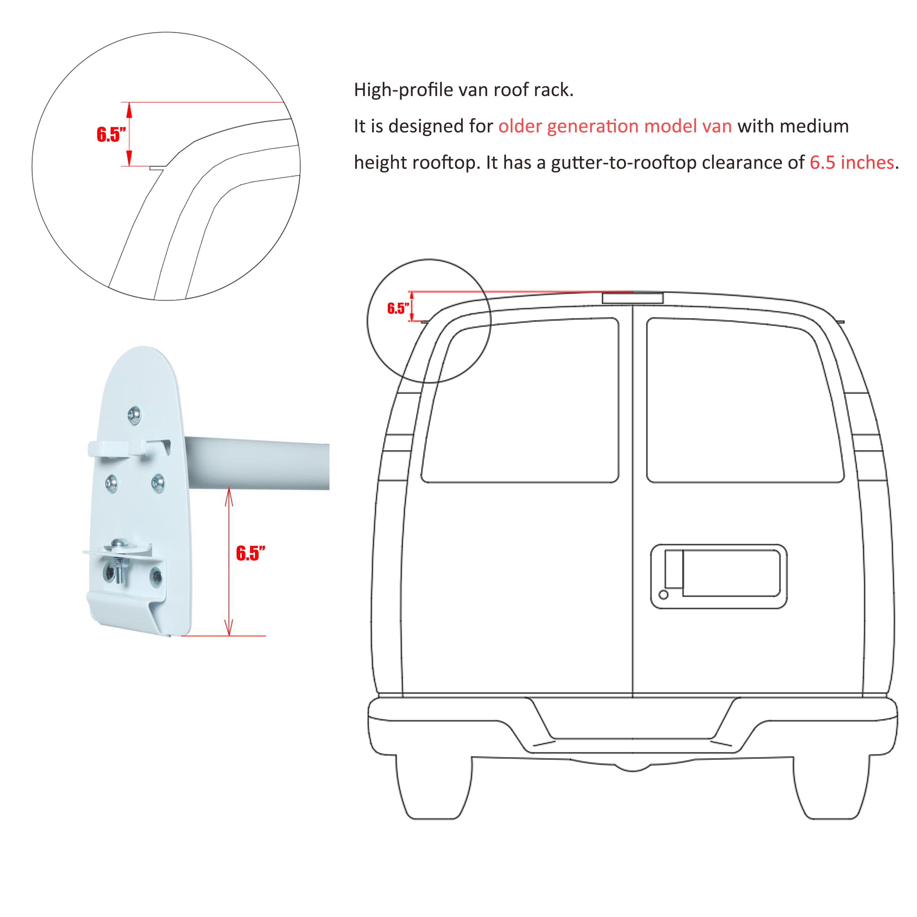 AA-Racks Model X316 HighTop 3 Bar Rain-Gutter Roof Rack Heavy-Duty Adjustable Steel High Roof Rack Matte White (X316-T-WHT)