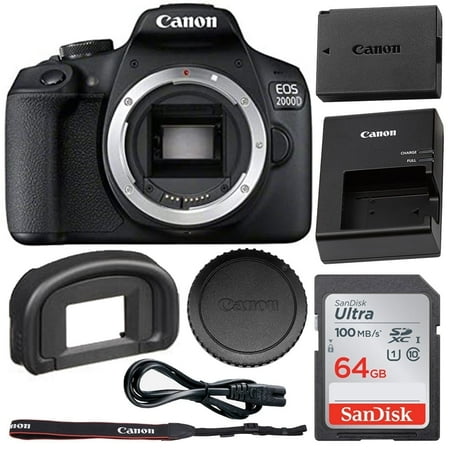 Canon EOS 2000D (Rebel T7) International Model DSLR Camera Body Only with Basic Starter Bundle Includes SanDisk Ultra 64GB SD Card and Accessories