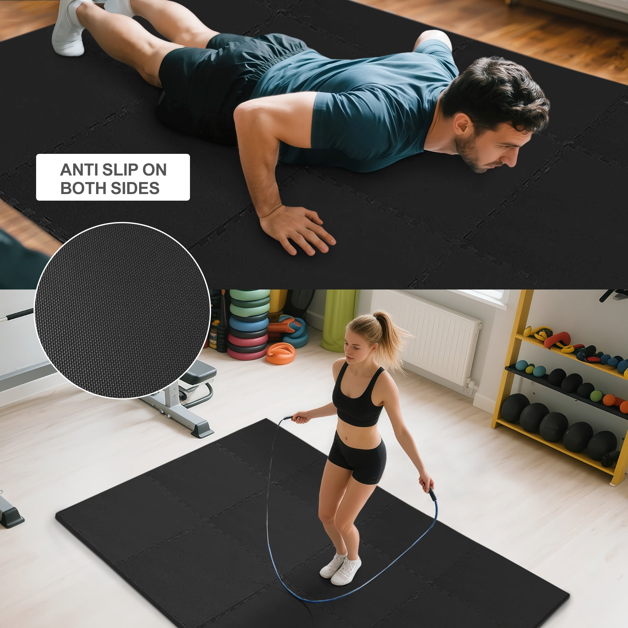 BalanceFrom 1/2 In. Thick Flooring Puzzle Exercise Mat with High Quality EVA Foam Interlocking Tiles, 12 Piece, 48 Sq Ft. Black