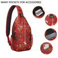 thumbnail image 2 of Sling Backpack,Red Christmas Gingerbread Man Pattern Sling Bag with Water Bottle Holder,Waterproof Sling Bag for Men/Women with Headphone Jack for Hiking,Travel, 2 of 6