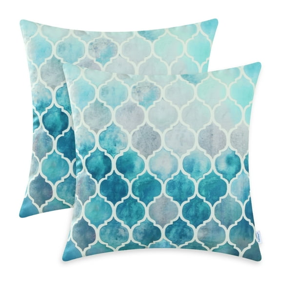 Throw Pillow Case CaliTime Pack of 2 Colorful Geometric Trellis Cushion Cover Shell for Couch Sofa Farmhouse Decoration 18" X 18" Main Grey Teal