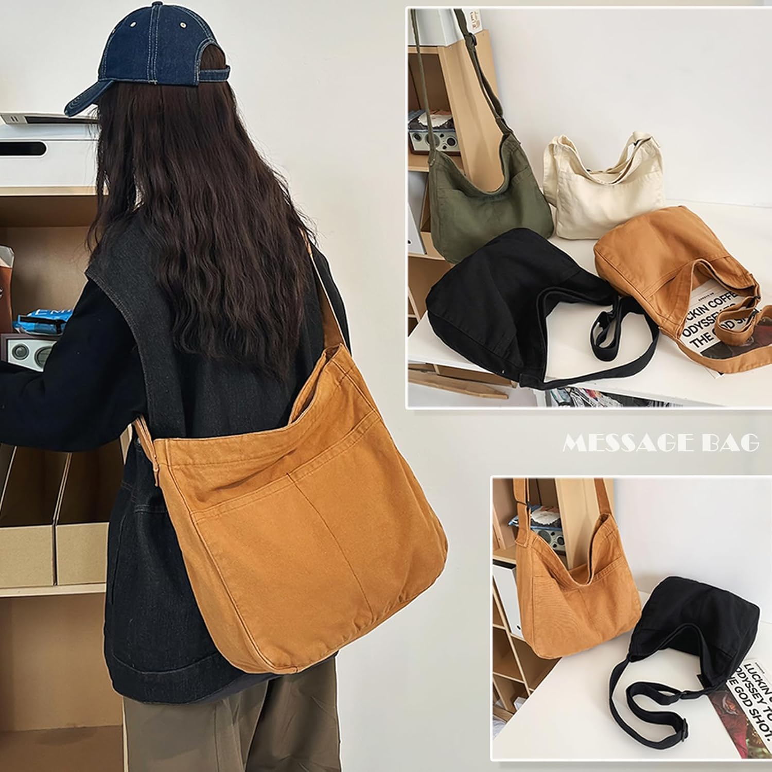 JennyShop Large Capacity Canvas Tote Bag, Fashion Purse Messenger Bag , Casual Hobo Crossbody Shoulder Bag for Travel Work