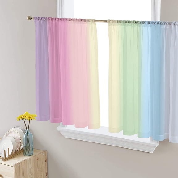 Rainbow Stripes Sheer Curtains 54 Inch Length 2 Panels Set for Living Room/Bedroom, Modern Colorful Cream Striped Aesthetics Curtain Sheers Drapes Rod Pocket Curtains Window Treatment Set 52''x54''x2