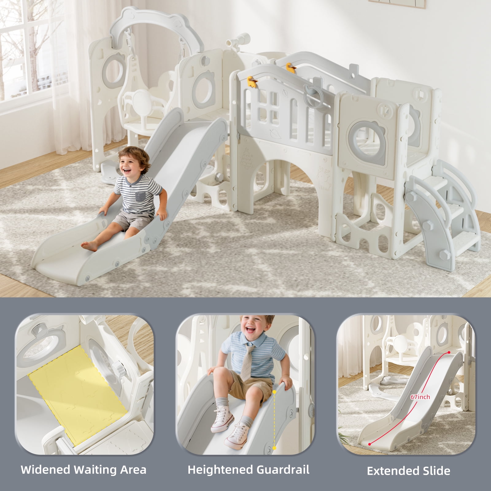 XJD 12 in 1 Toddler Slide and Swing Set - Baby Slide for Toddlers 1-3, Indoor Outdoor Toddler Playset Playground, Gray