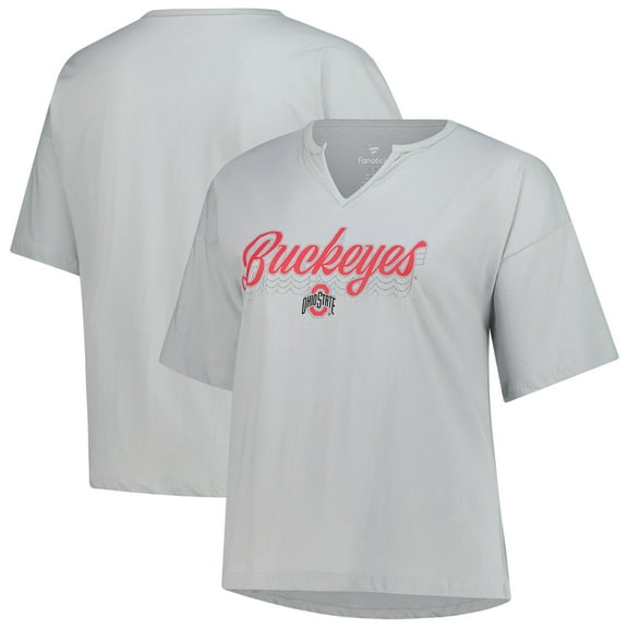 Women's Fanatics Gray Ohio State Buckeyes Plus Size Winning Gear Notch Neck T-Shirt
