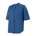 thumbnail image 6 of Zpanxa Womens Button Down Shirt Band Collar Short Sleeve Loose Fit Casual Solid Color Blouses for Summer, 6 of 9