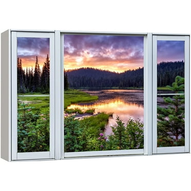 wall26 Canvas Print Wall Art Window View Colorado Sunset Mountain Range Forest Wilderness Nature Photography Realism Scenic Landscape Colorful Multicolor for Living Room, Bedroom, Office - 16"x2