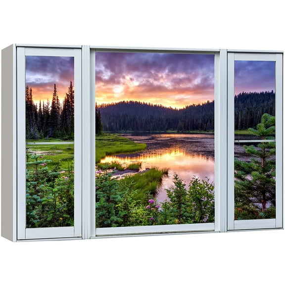 wall26 Canvas Print Wall Art Window View Colorado Sunset Mountain Range Forest Wilderness Nature Photography Realism Scenic Landscape Colorful Multicolor for Living Room, Bedroom, Office - 16"x2