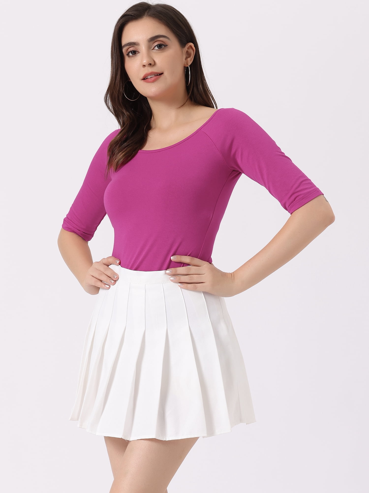 DARING DIVA Women's Slim Fit Pullover Boat Neck Stretchable T-Shirt S Purplish Red